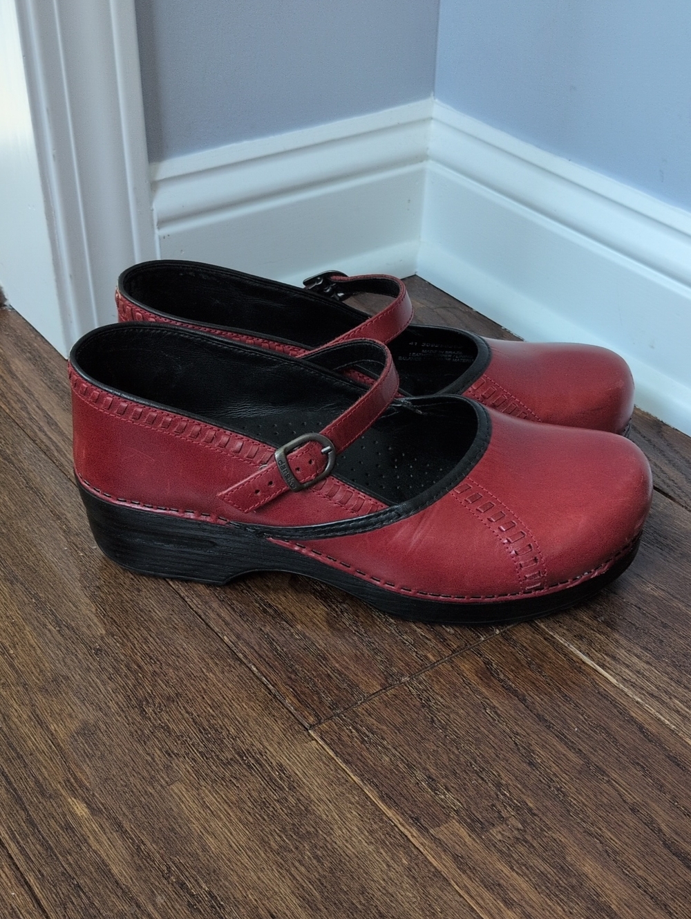 Dansko Women's Red Sitched Leather Mary Jane Clogs Size 41